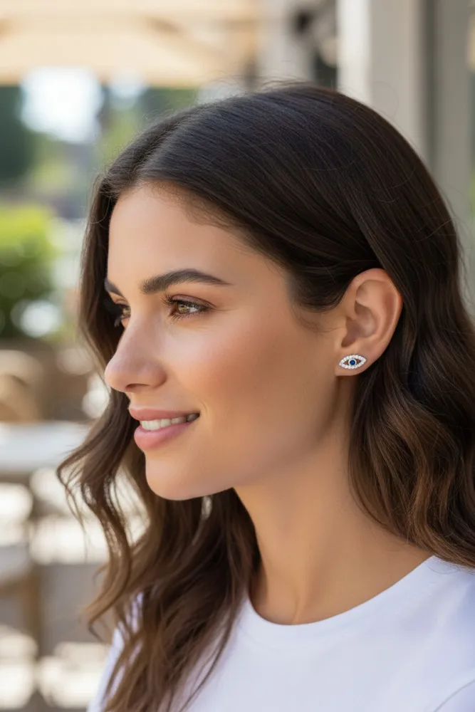 Aros Ojo Protector de Acero con Cubic Azul 2