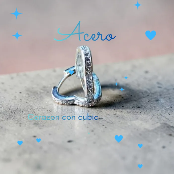 Aros de acero blanco corazón con cubic