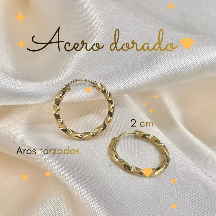 Aros de Acero dorado Torzados 2.3 cm