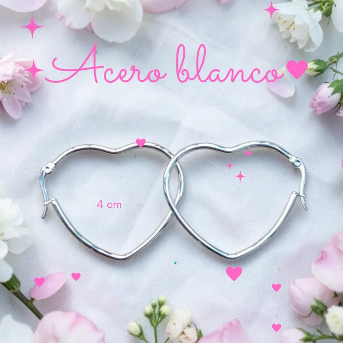 Aros de Acero Blanco corazon