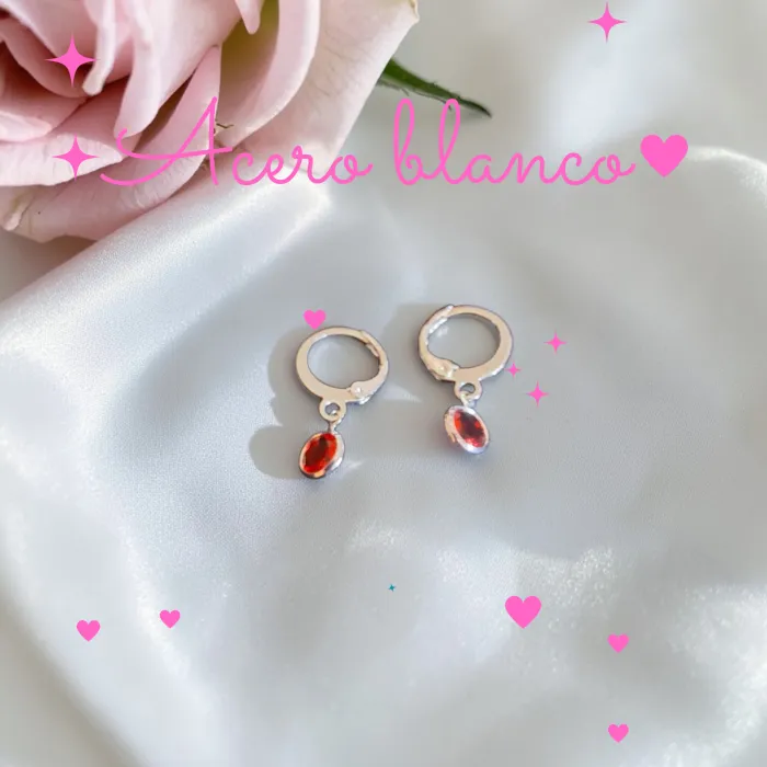 Aros de Acero Blanco con Piedra Colorida