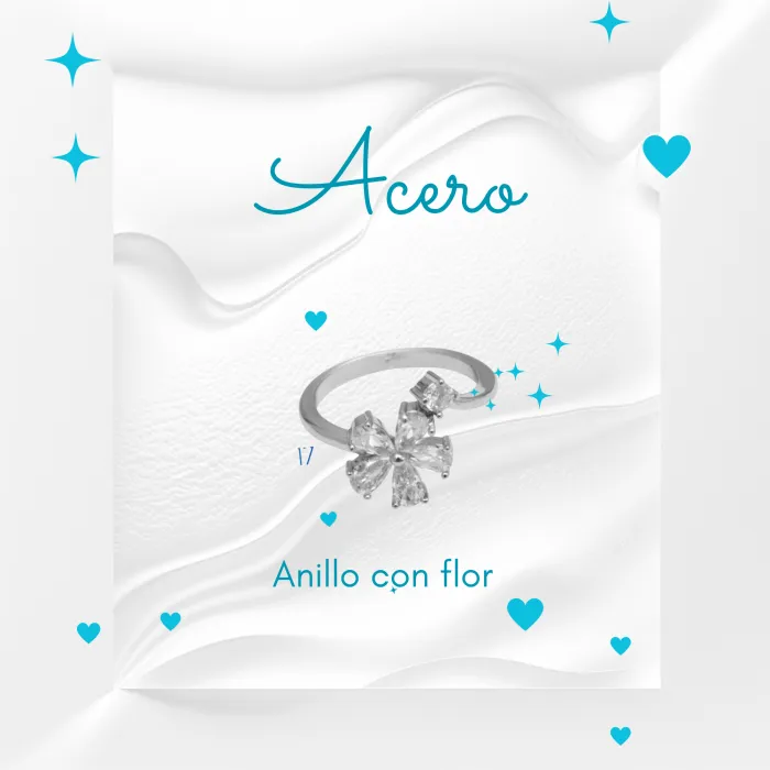 Anillo de Acero Flor c/cubic N*17