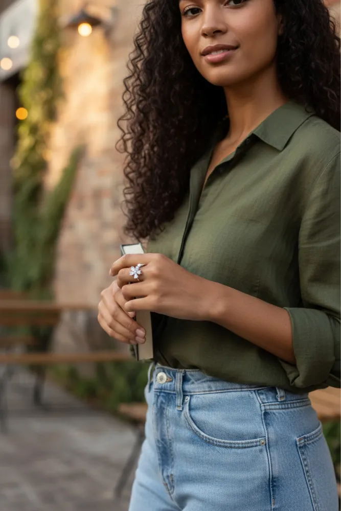 Anillo de Acero Flor c/cubic N*17 2