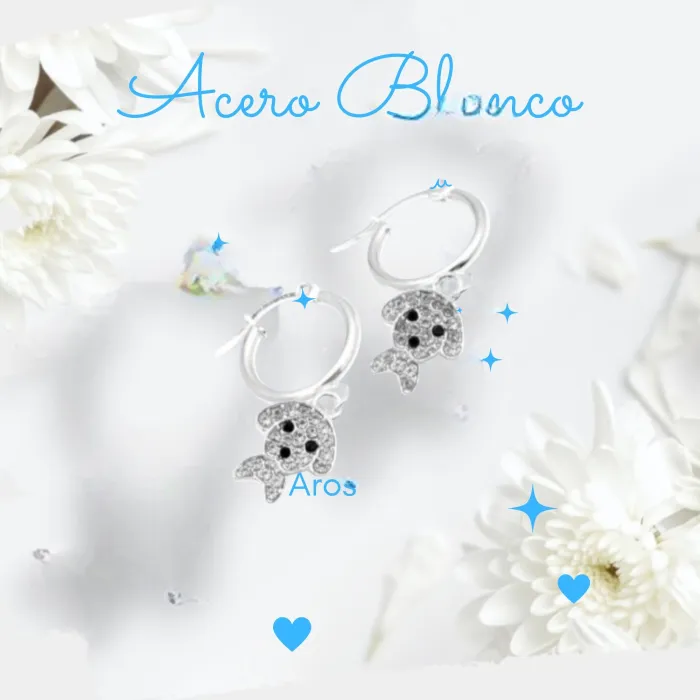 Aros de Acero Blanco con Diseño de perrito