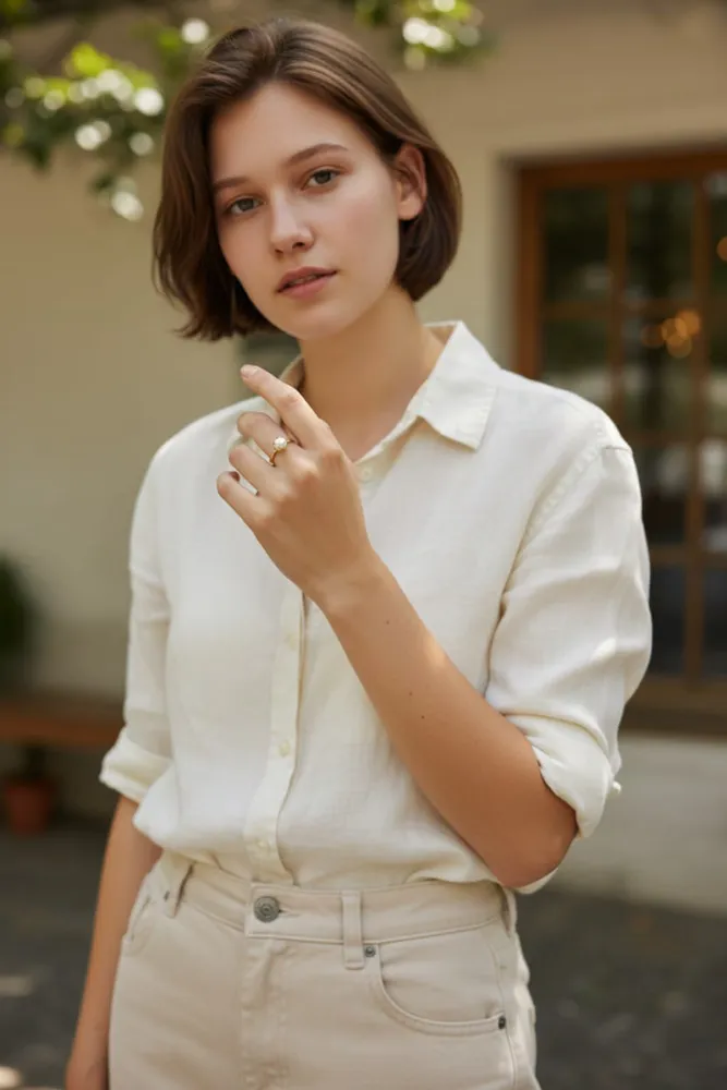 Anillo de Acero Dorado con Perla N*14 2