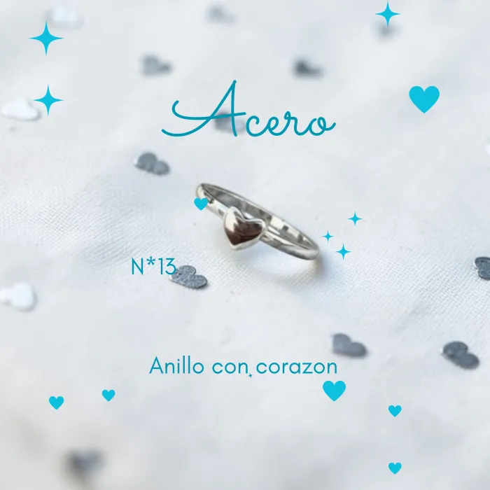 Anillo de Acero con Corazón N*13