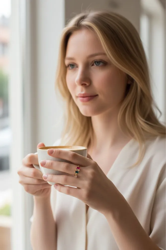 Anillo Baguette Multicolor Acero Dorado N*14 2