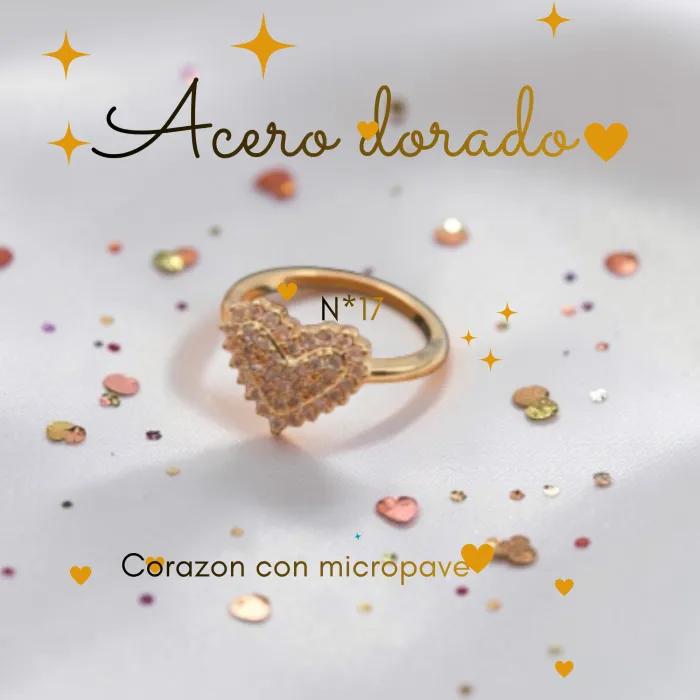 Anillo Corazón de Acero Dorado N*17