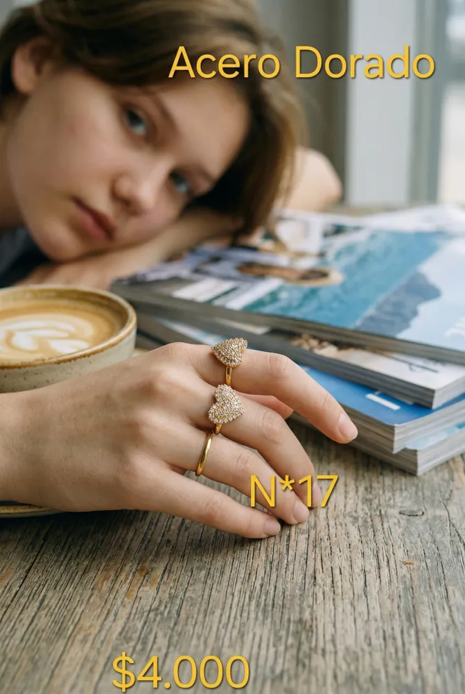 Anillo Corazón de Acero Dorado N*17 2