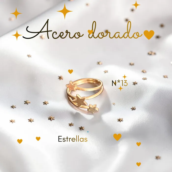 Anillo tres Estrellas en Acero Dorado N*13