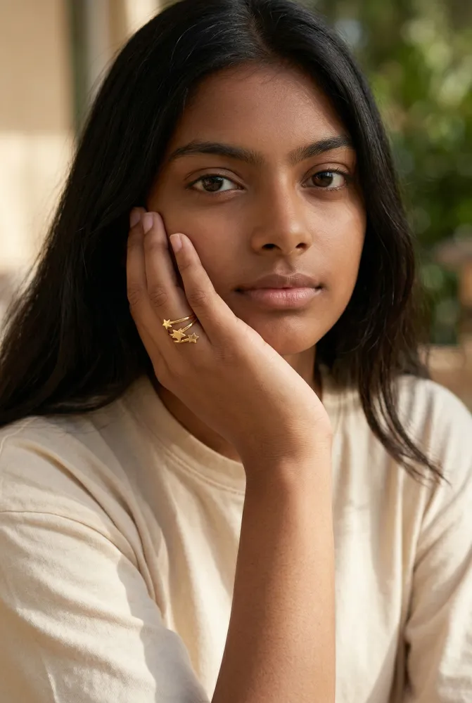 Anillo tres Estrellas en Acero Dorado N*13 2