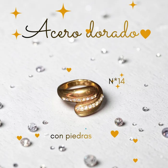 Anillo de Acero Dorado con Piedras N*14