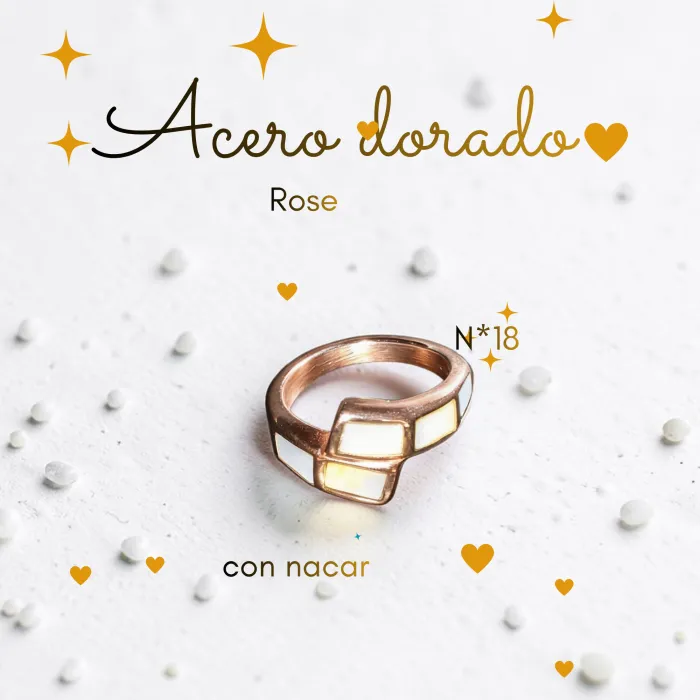 Anillo de Acero Dorado con Nácar N*18