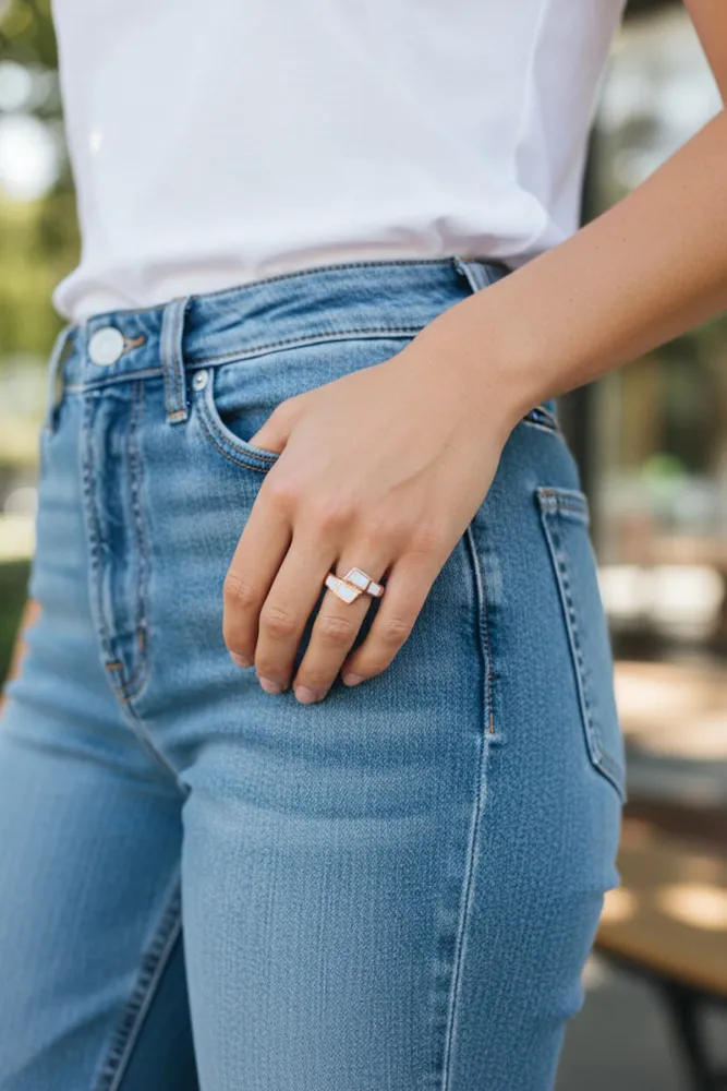 Anillo de Acero Dorado con Nácar N*18 2