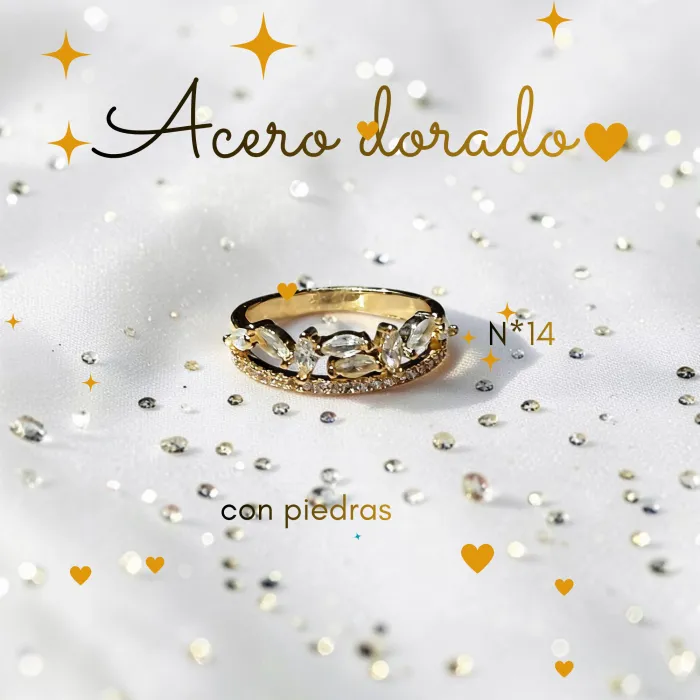 Anillo de acero dorado con piedras N*14
