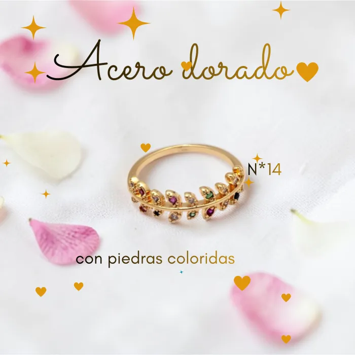 Anillo de Acero Dorado con Piedras N*14