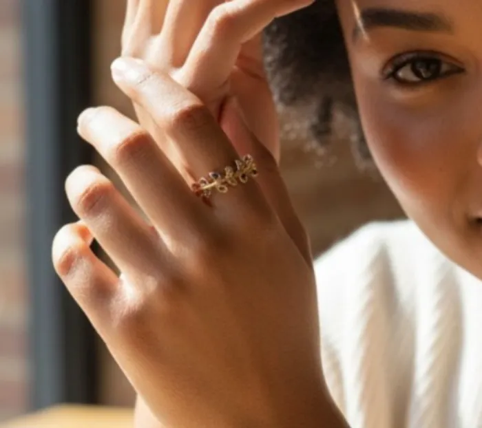 Anillo de Acero Dorado con Piedras N*14 2