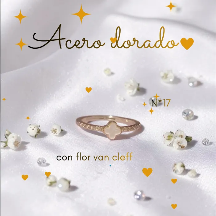 Anillo de Acero Dorado con Flor Van Cleff N*17