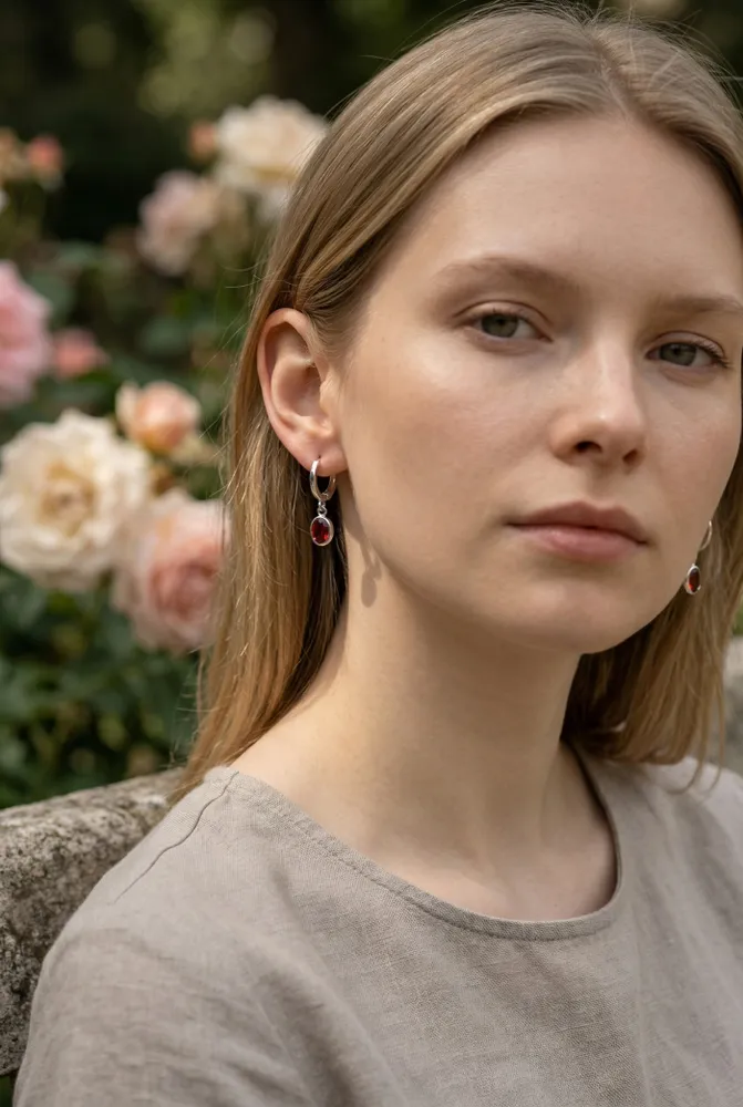 Aros de Acero Blanco con Piedra Colorida 2