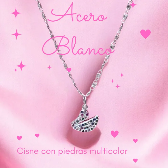 Collar Cisne Multicolor en Acero Blanco