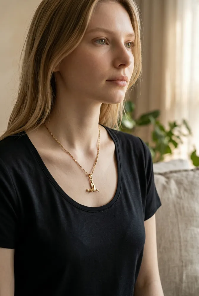 Collar de acero dorado con colibrí 45 a 50 cm 2