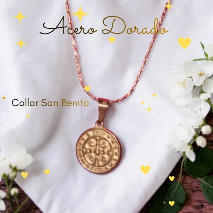 Collar San Benito en Acero Dorado 45 cm
