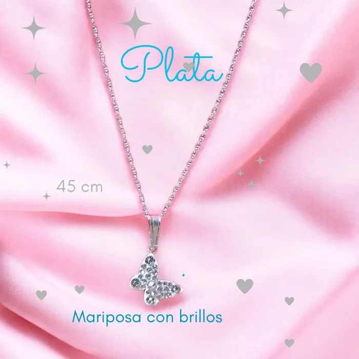 Collar Mariposa de Plata con Brillos