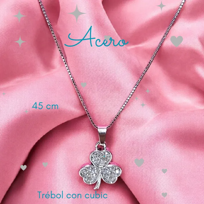 Collar Trébol de Acero con Cubic