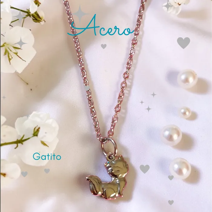 Collar de Acero con Charm de Gatito