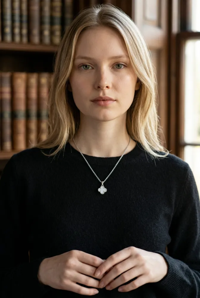 Collar de Acero Blanco con Flor 2