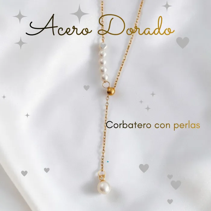 Corbatero con Perlas en Acero Dorado