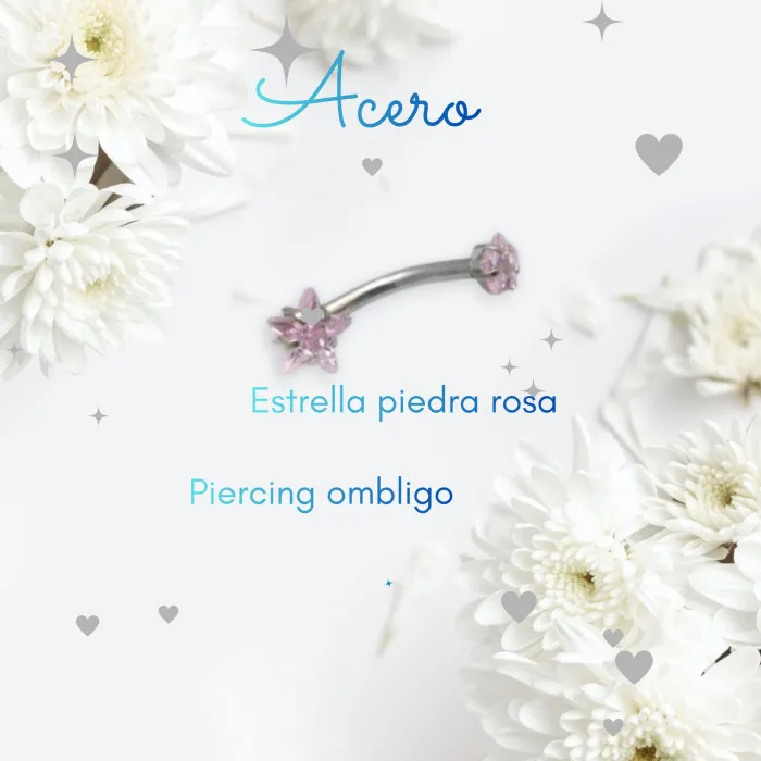 Piercing ombligo estrella piedra rosa