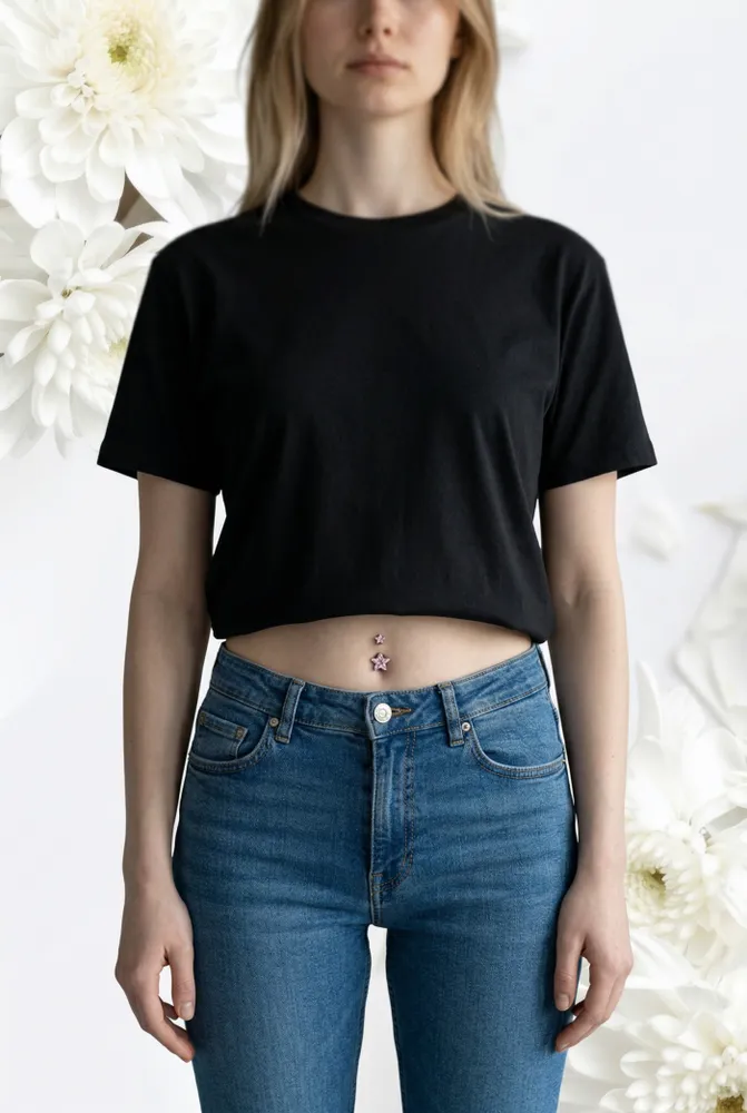 Piercing ombligo estrella piedra rosa 2