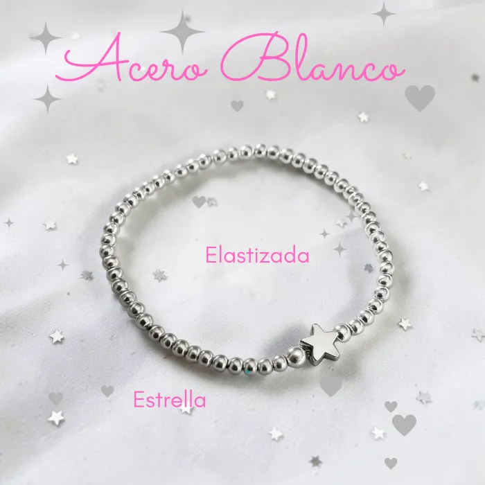 Pulsera de Acero Blanco con Estrella elastizada