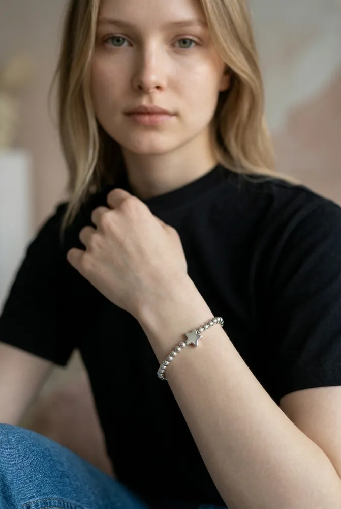 Pulsera de Acero Blanco con Estrella elastizada 2