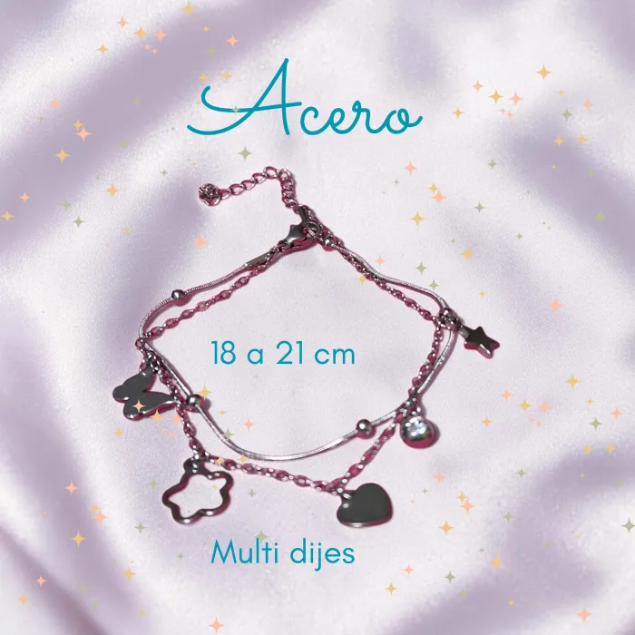 Pulsera de Acero con Multi Dijes