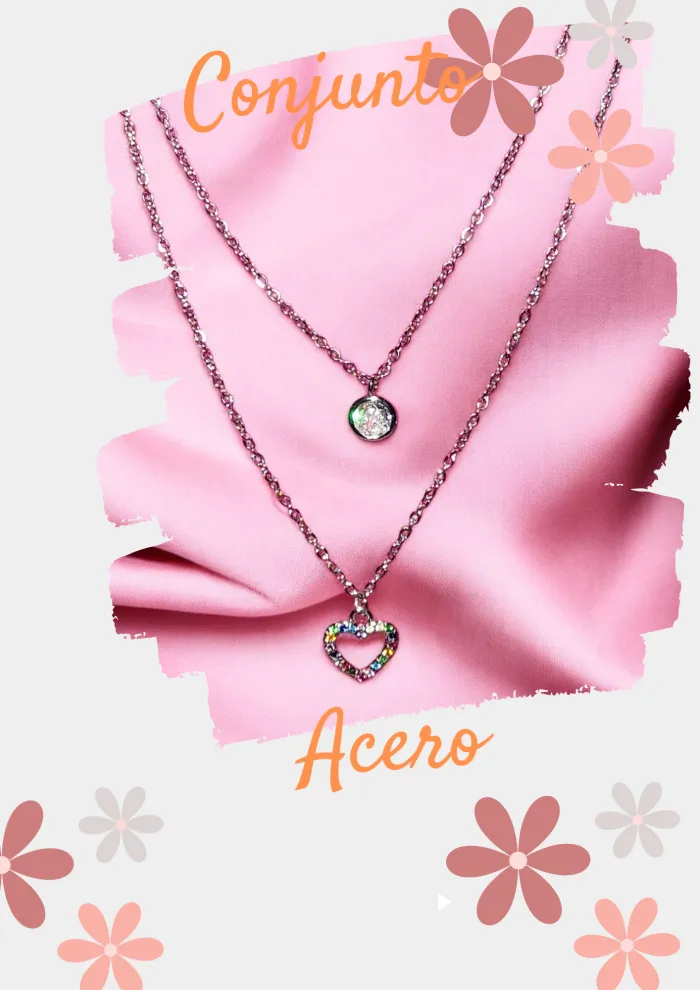 Conjunto Acero doble punto de luz y corazon cubic 