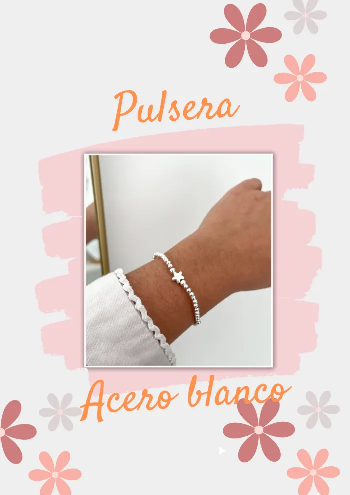 Pulsera Acero Blanco  elastizada mano/estrella 2