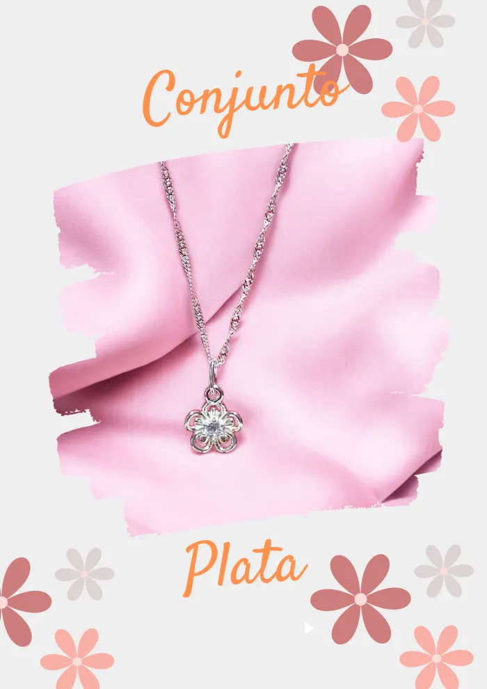 Conjunto Plata flor con cubic