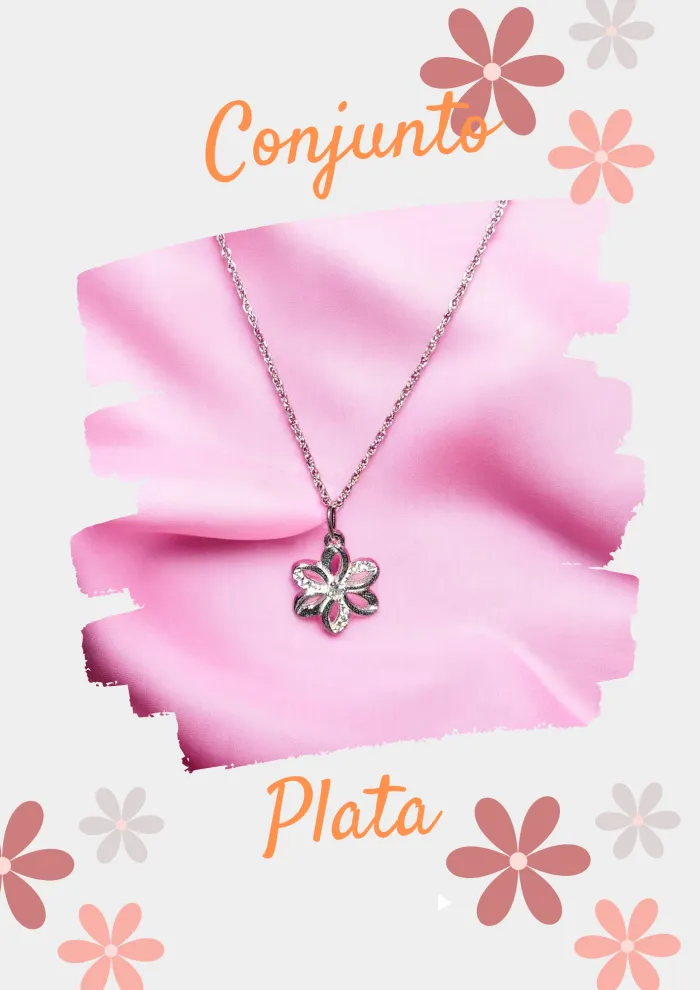 Conjunto Plata flor con cubic 