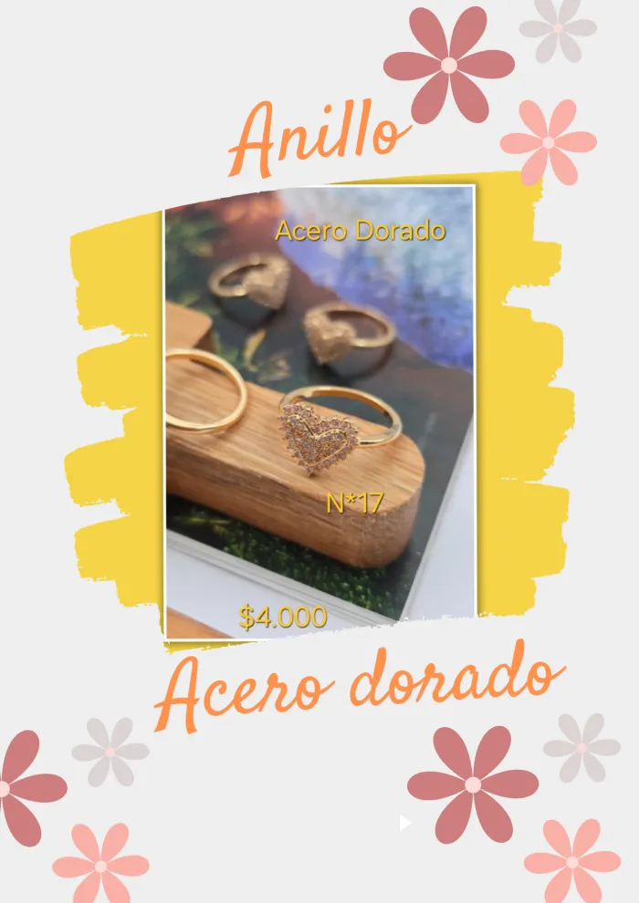 Anillo acero dorado corazon micropave