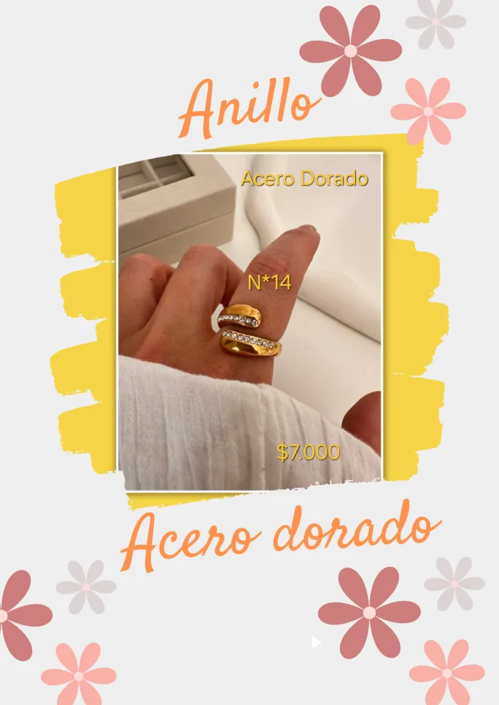 Anillo acero dorado con cubic
