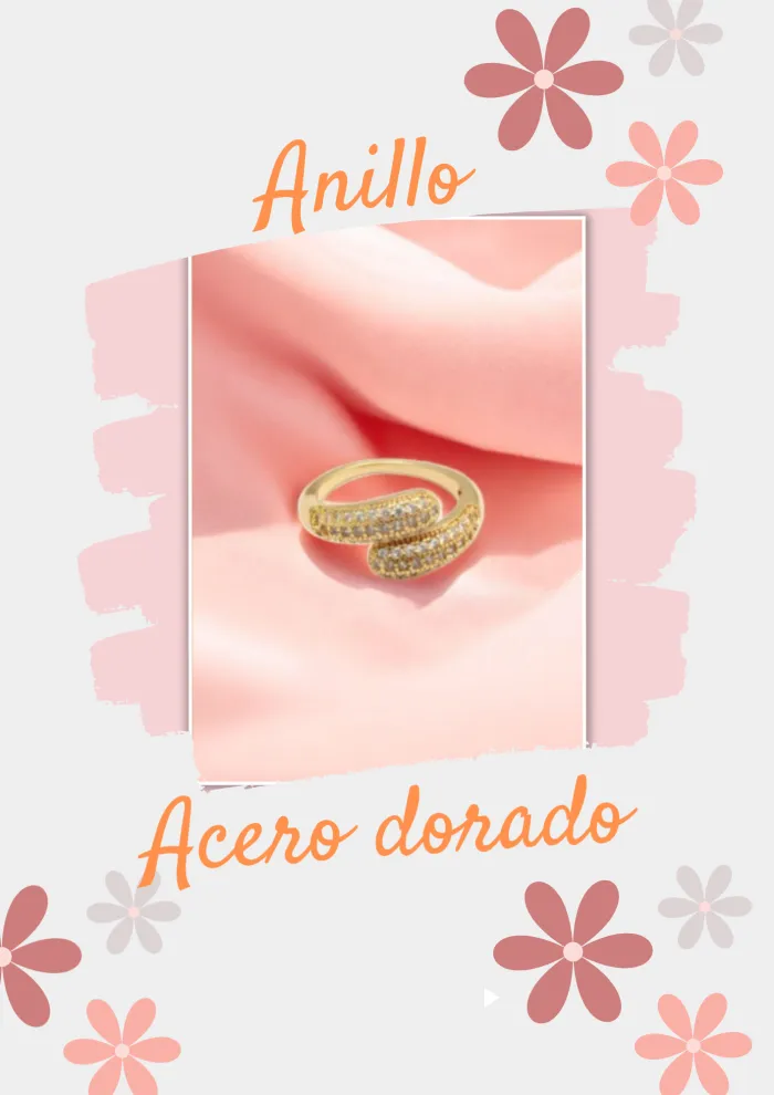 Anillo acero dorado con micropave