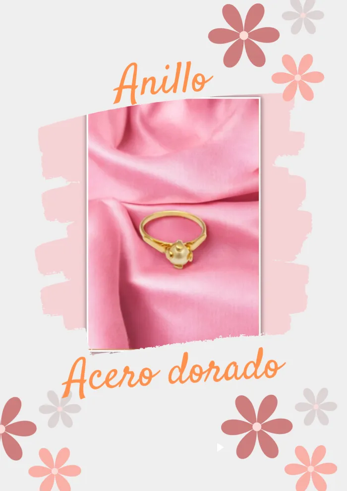 Anillo acero dorado con perla