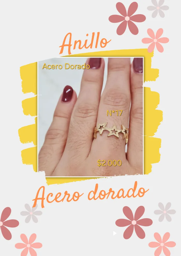 Anillo acero dorado estrellas caladas