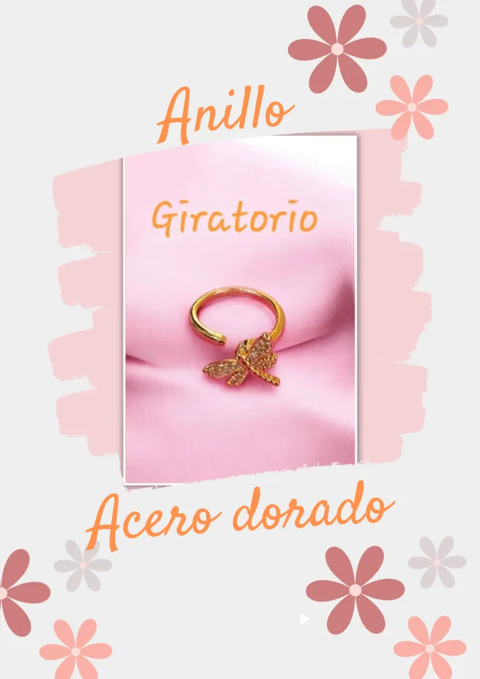 Anillo acero dorado libelula giratorio