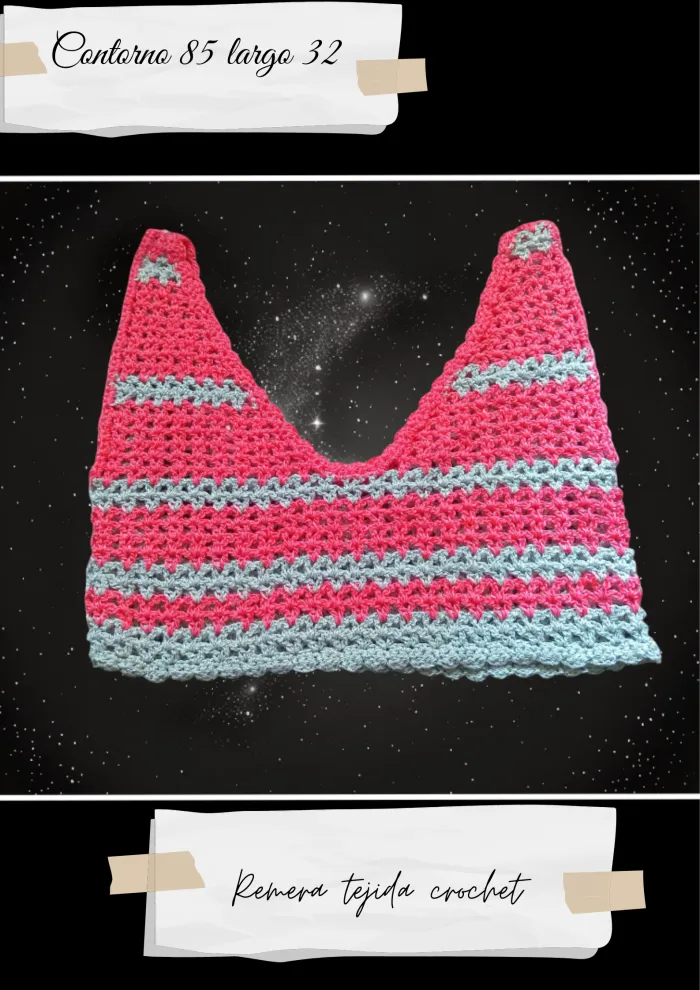 Remera tejida crochet plata y rosa