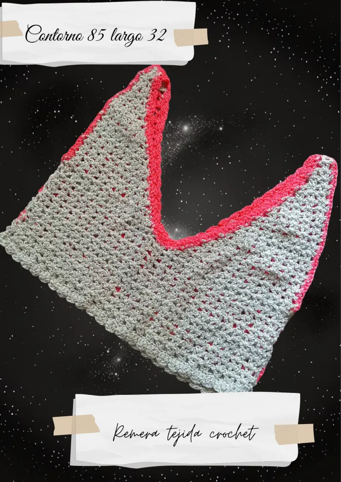 Remera tejida crochet plata y rosa 2