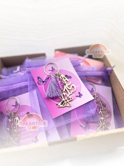 LLAVEROS XV MARIPOSA souvenir BOLSA DE ORGANZA 4