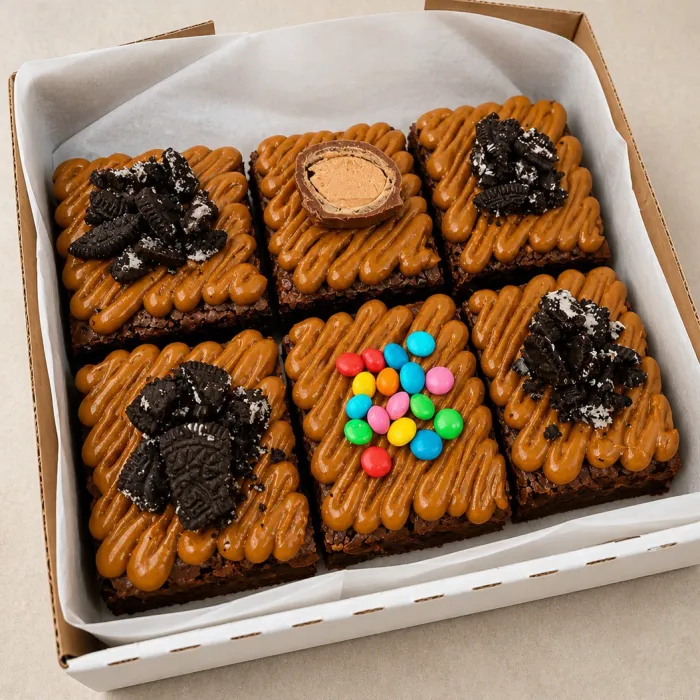 Caja de 6 brownies con topping